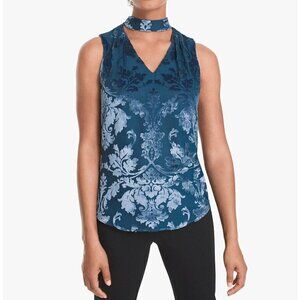 White House Black Market Sz 0 Blue Velvet Flocked Burnout Choker xs Top NWT NEW